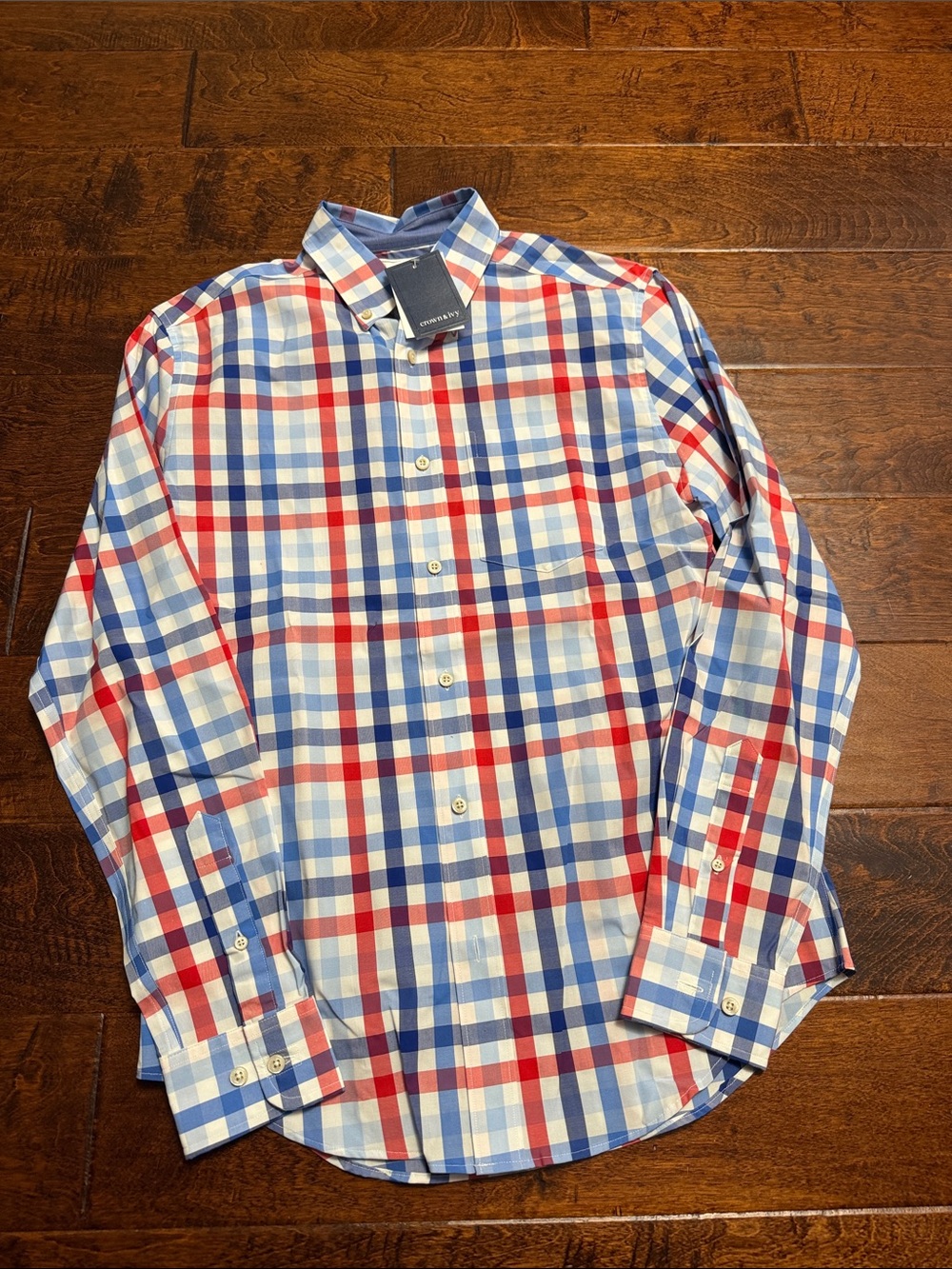 crown & ivy Red, Blue & White Plaid Button-Down Shirt